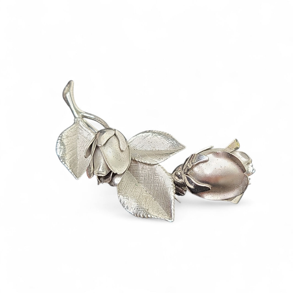 Vintage HARRY S BICK Sterling Rose Brooch Pin 60s Signed